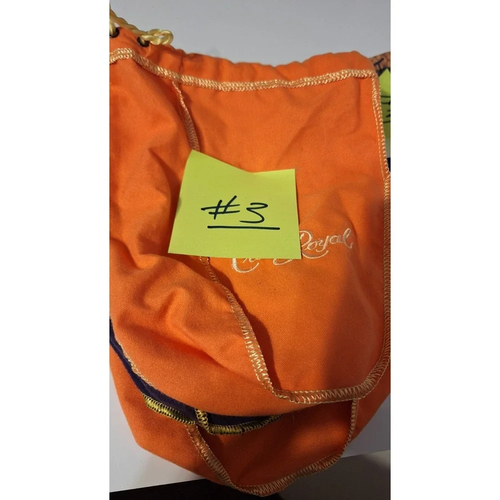 CROWN ROYAL PEACH BAG LOT OF 2 ORANGE PURPLE DRAWSTRING WHISKEY POUCHES